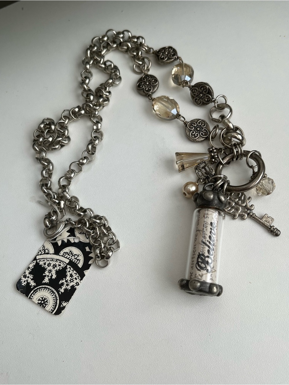 Long Chunky Chain Necklace glass bottle Antique Bronze 30”